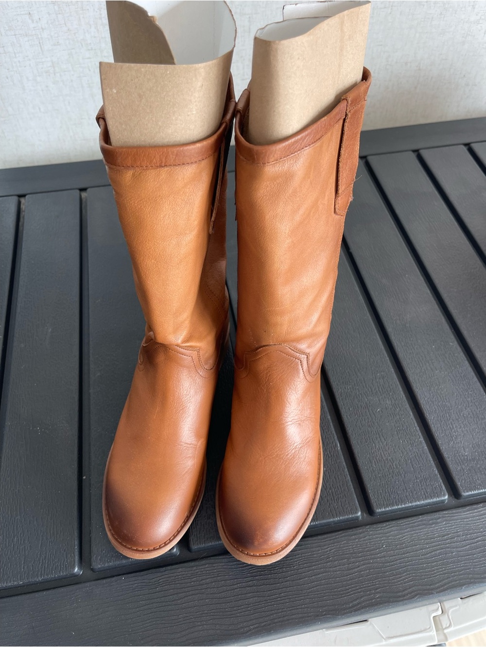 Steve Madden Cognac Leather Mid-Calf Heeled Boots